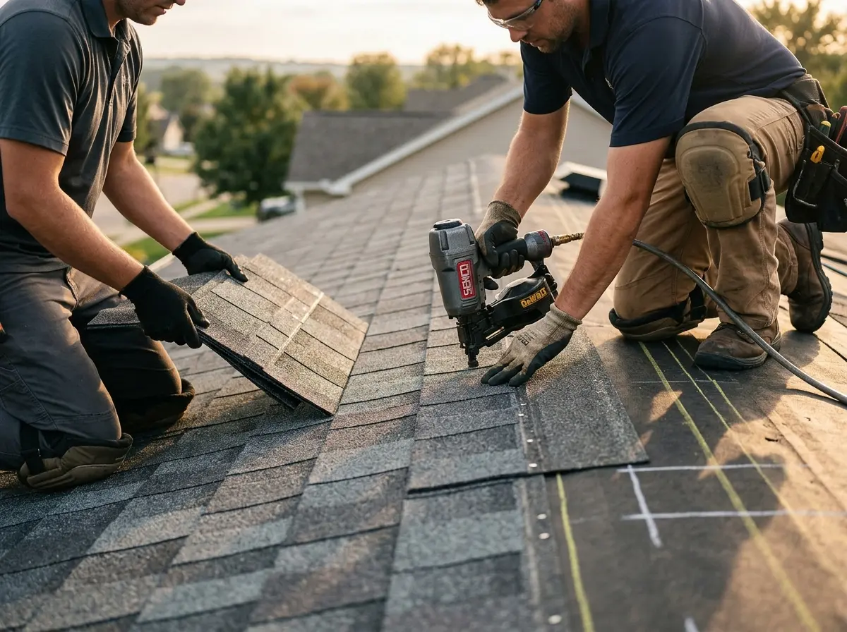 Professional roofer working on a residential roof in Ashland City